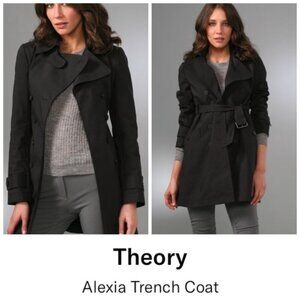 Theory Alexia Black Trench Coat Size M